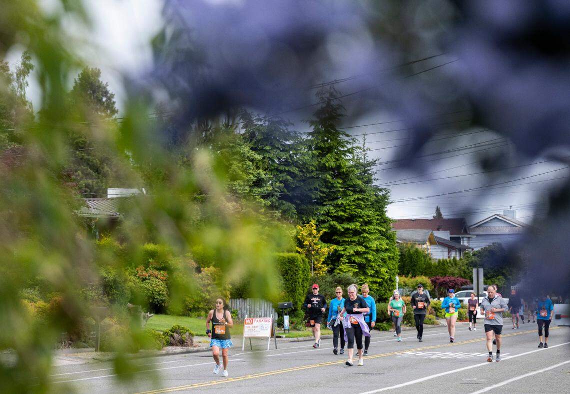Runners close in on the final stretch of the race during the 12K Sound to Narrows 50th annual run in Tacoma on June 11, 2022.