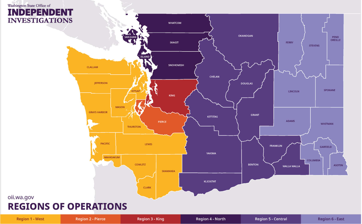 The Washington State Office of Independent Investigations’ regional map.