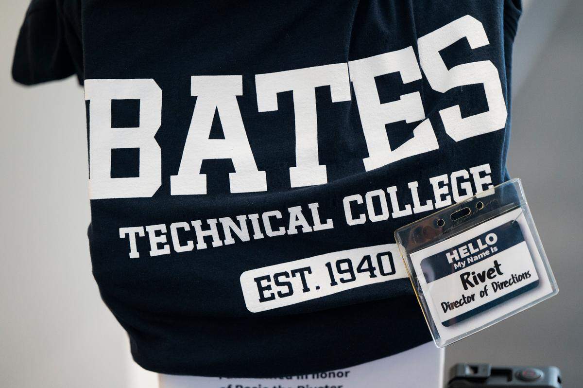 Rivet, director of direction, greets guest at Bates Technical College, on Wednesday, July 17, 2024, in Tacoma, Wash.