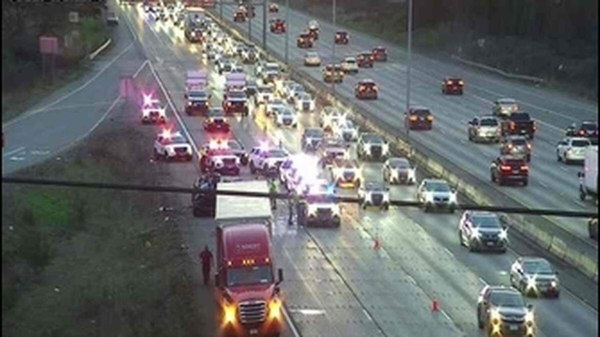 A collision on northbound Interstate 5 Friday night blocks the two right lanes of traffic, and is causing serious delays.