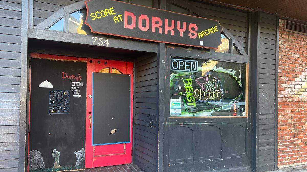 The door was locked at Dorky’s bar-arcade in downtown Tacoma at about 4 p.m. on Thursday, Oct. 17, 2024.