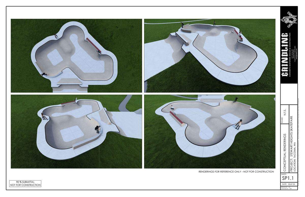 A design mockup shows what the new bowl under construction at Stewart Heights Skatepark in Tacoma is expected to look like.