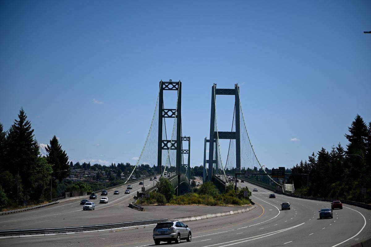 Drivers can expect delays as maintenance crews do routine work near the Narrows Bridge toll plaza, starting 8 p.m. Tuesday, July 11, 2023, in Tacoma, Wash.