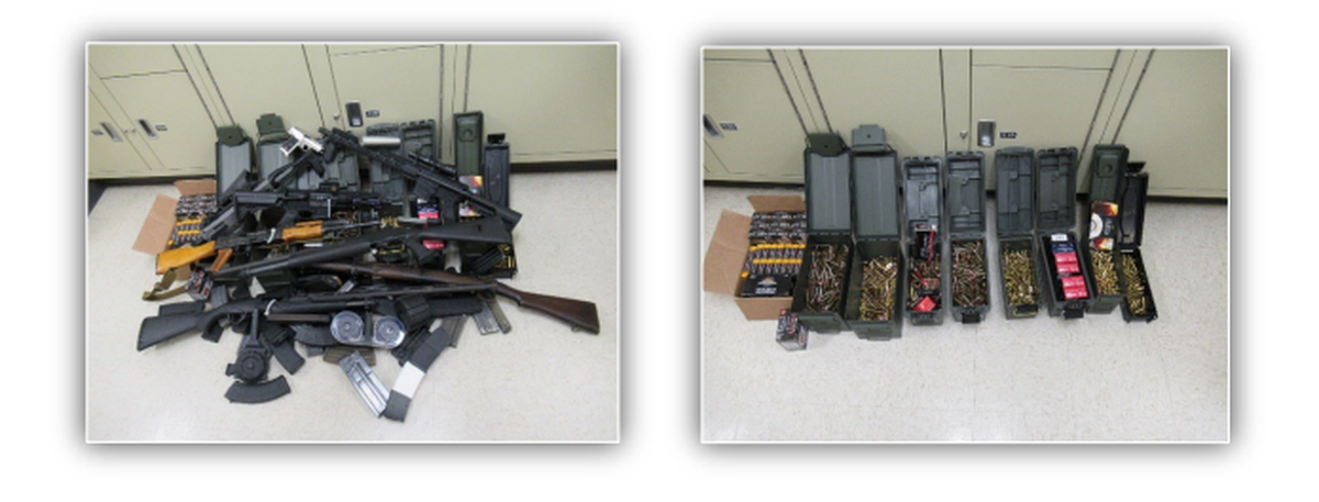 An undated image shows firearms and ammunition recovered by federal investigators during the execution of a search warrant at two defendants’ property in Eatonville.