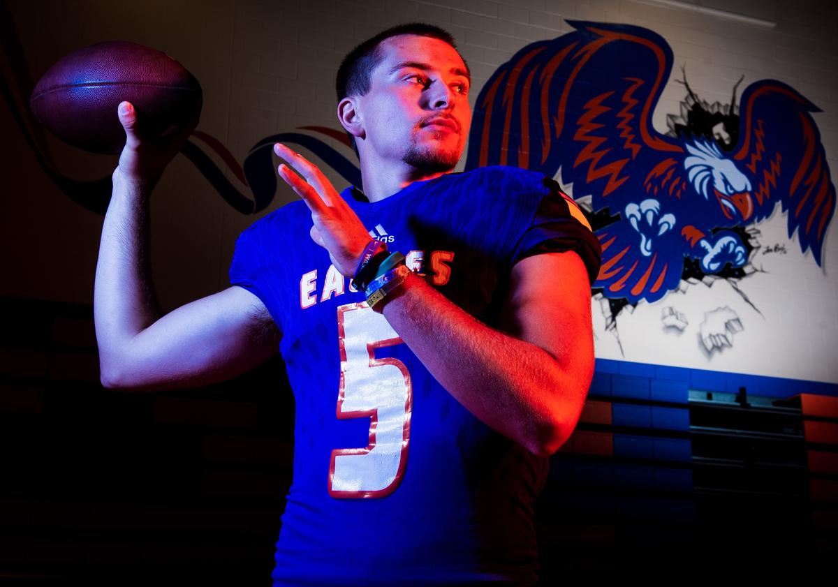 Quarterback Dylan Morris at Graham-Kapowsin High School in Graham, Wash., on Wednesday, Aug. 15, 2018. .