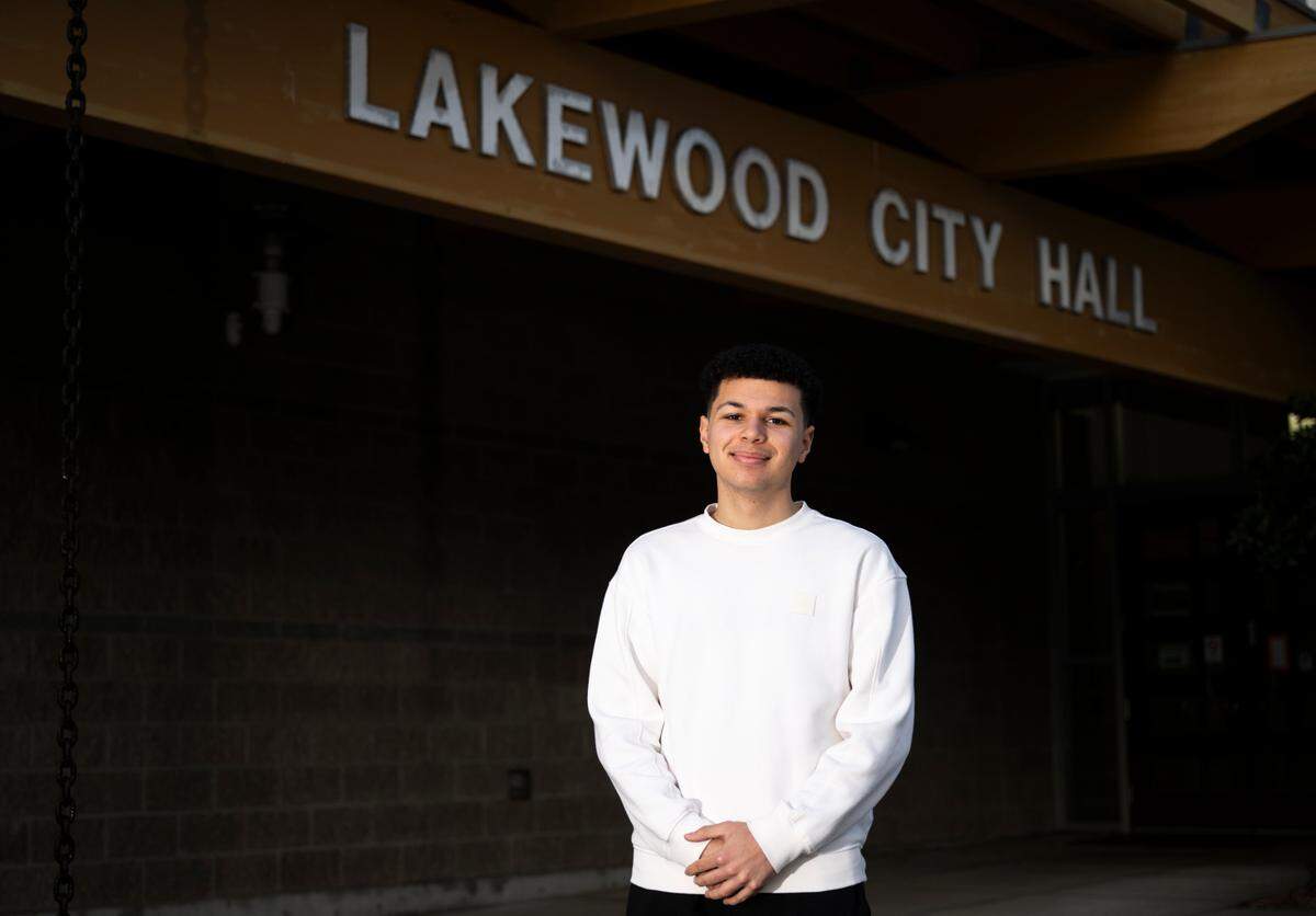 Chase Washington, who was honored as a “Hidden Hero” from the city of Lakewood, poses for a portrait at Lakewood City Hall, on Wednesday, Feb. 26, 2025, in Lakewood.