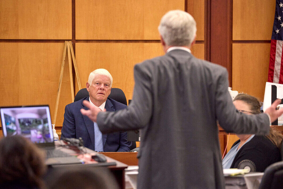 Grant Fredericks, a video forensic expert answers questions by defense attorney Wayne Fricke during the trial of Tacoma Police Officers Christopher Burbank, Matthew Collins and Timothy Rankine in the killing of Manny Ellis at Pierce County Superior Court , Thursday, Oct. 5, 2023, in Tacoma, Wash. (John Froschauer/Pool Photo AP)