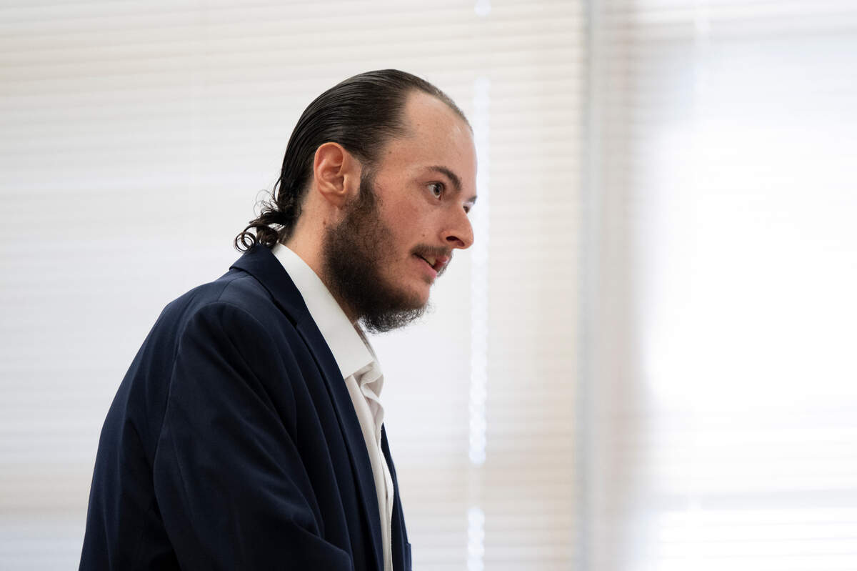 Anthony Huff-McKay, 25, addresses the court during his sentencing on two counts of unlawful imprisonment, two counts of second-degree malicious mischief, and obstructing a law enforcement officer in Pierce County Superior Court on Friday, July 19, 2024, in Tacoma.