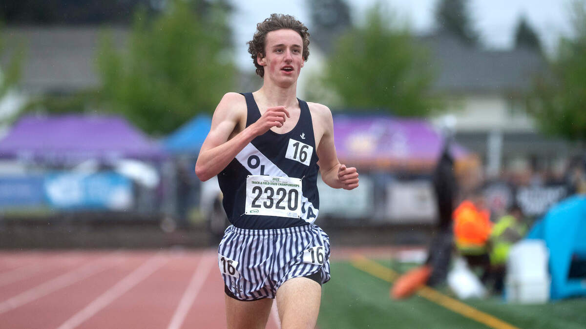 Olympia’s Ethan Coleman ran away with the 4A boys 3200-meter state championship during the final day of the WIAA State Track and Field Championships at Mount Tahoma High School in Tacoma, Washington on Saturday, May 28, 2022.
