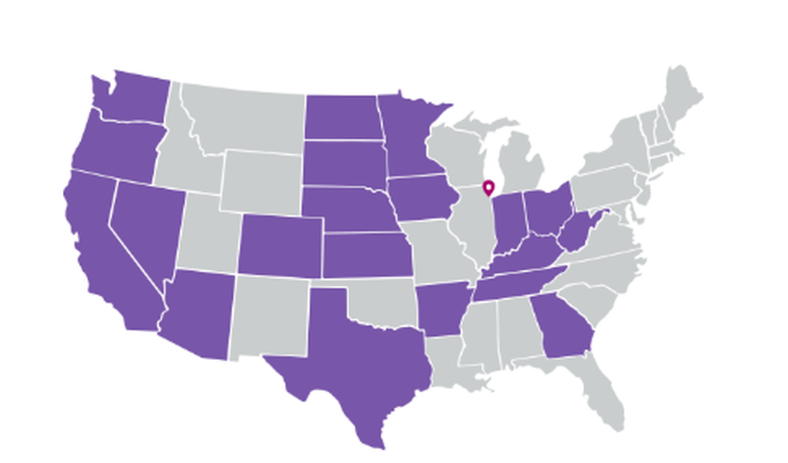 A map on CommonSpirit Health website shows the states where the health care giant has locations.