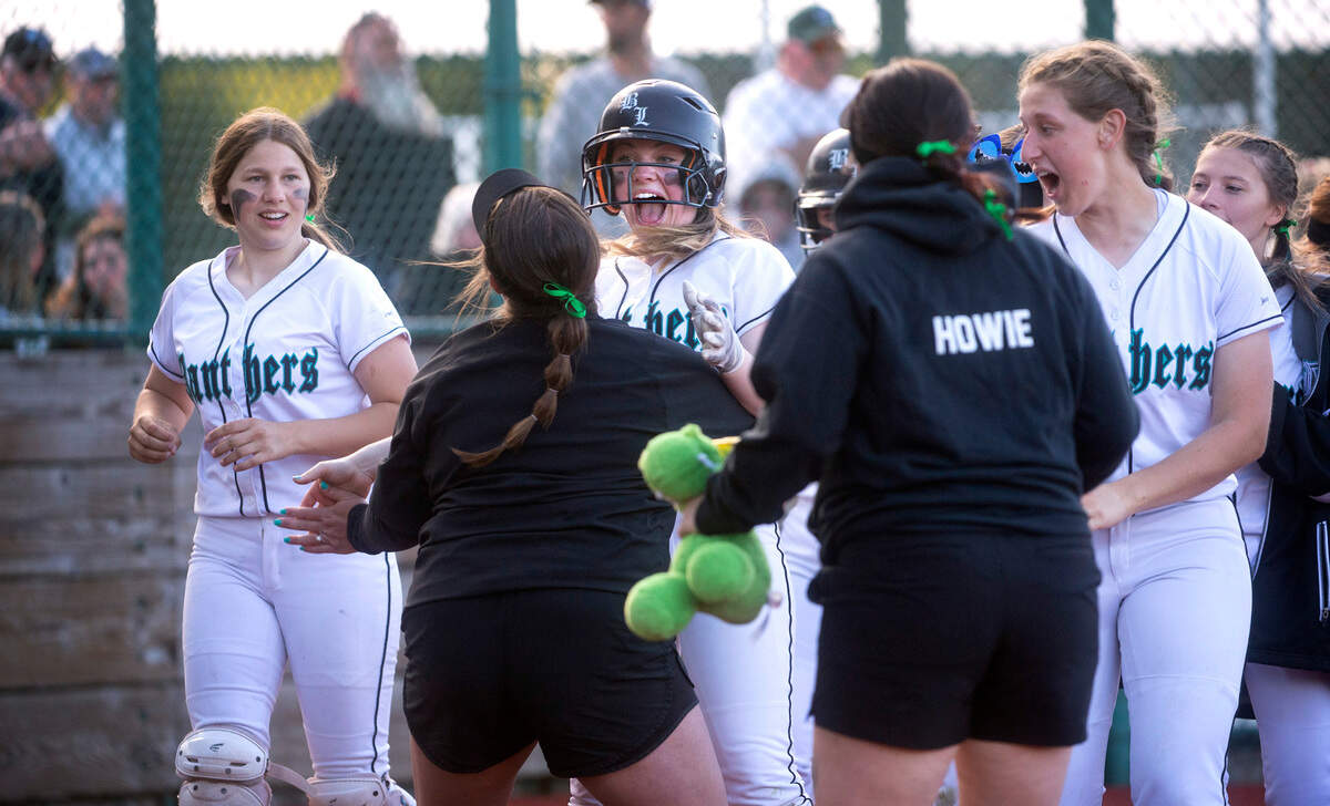 Bonney Lake’s Ayrianna Pollard celebrates her solo home run during the 3A District 3/4 championship game against the Peninsula Seahawks at the Regional Athletic Complex in Lacey, Washington, on Saturday, May 22, 2022.