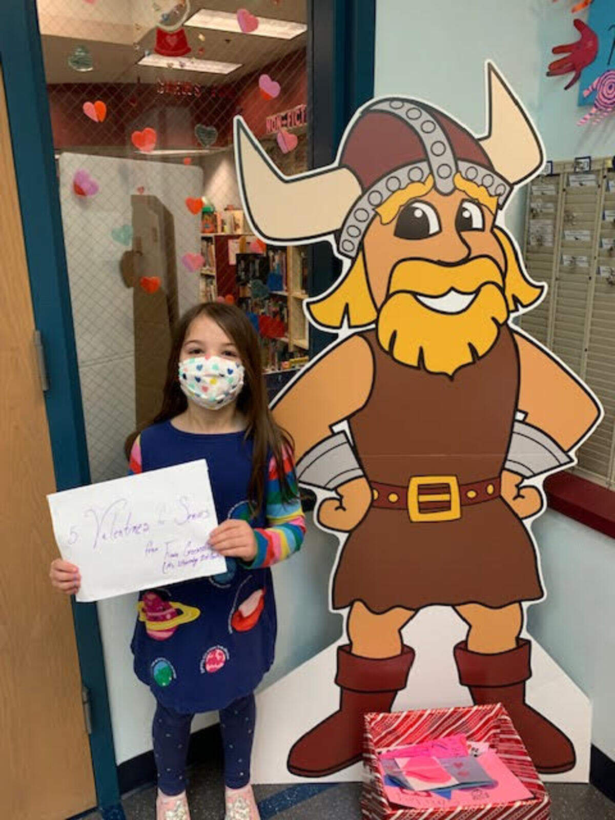 Fiona, a first grader at Voyager Elementary, made Valentine’s at home to donate.