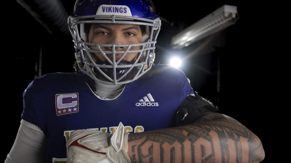 Puyallup junior left tackle Gecova Doyal poses for a portrait after being selected as first-team offense for The News Tribune’s 2025 All-Area football team at Mount Tahoma High School, on Sunday, Dec. 7, 2025, in Tacoma, Wash.