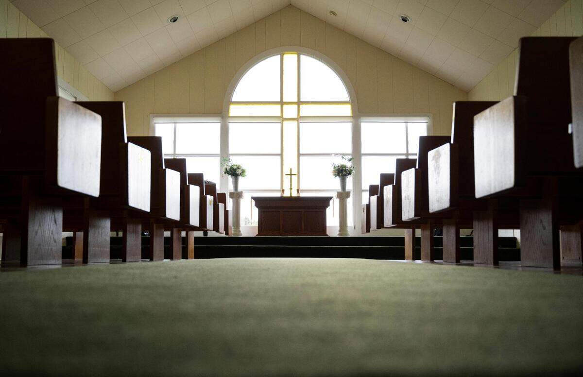 A view of the alter in the main room of the Chapel on Echo Bay, also known as First Congregational Church of Sylvan, that was added to the Washington Heritage Register in March 2022, in Fox Island, Wash. on Friday, June 3, 2022.