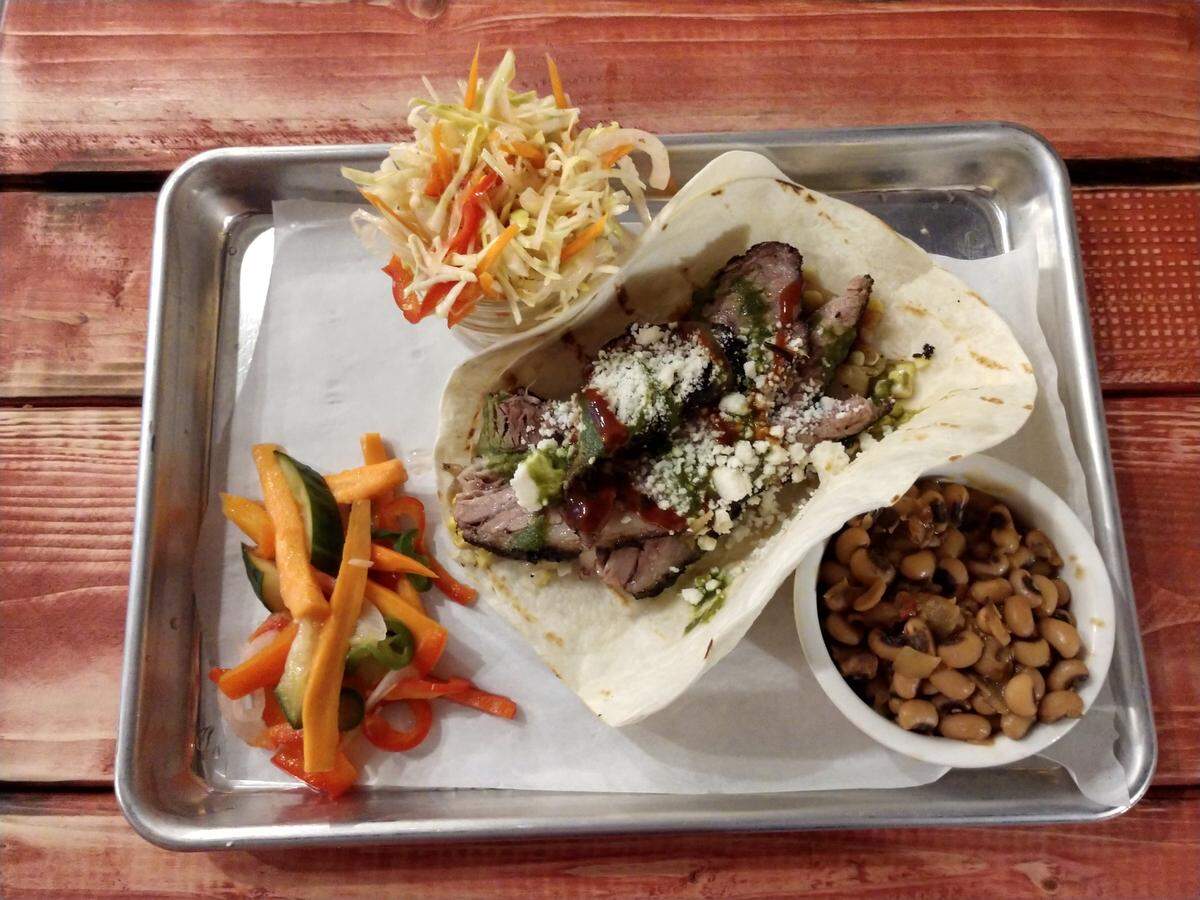 A brisket taco plate from Brimstone PNW in Gig Harbor.