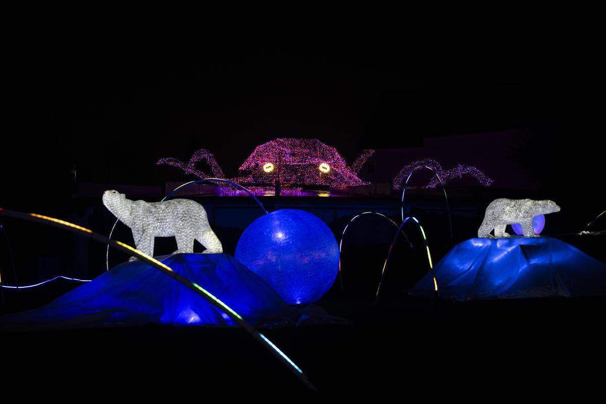 Christmas lights and decoration glitters in the dark at the annual Zoolights at Point Defiance Zoo & Aquarium on Tuesday, Nov. 25, 2025 in Tacoma.