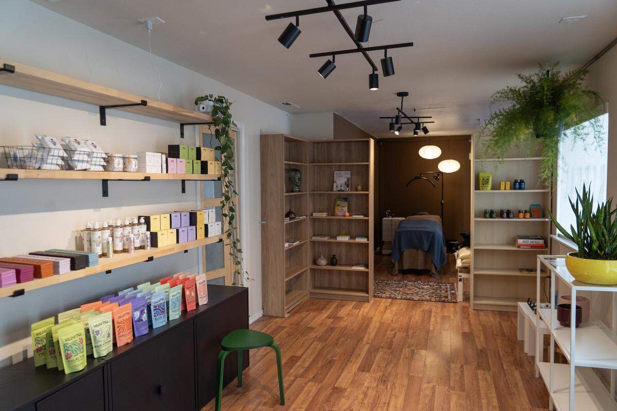 The inside of Ritual includes a retail space and two areas for massages, lash and brow treatments, waxing and other services.