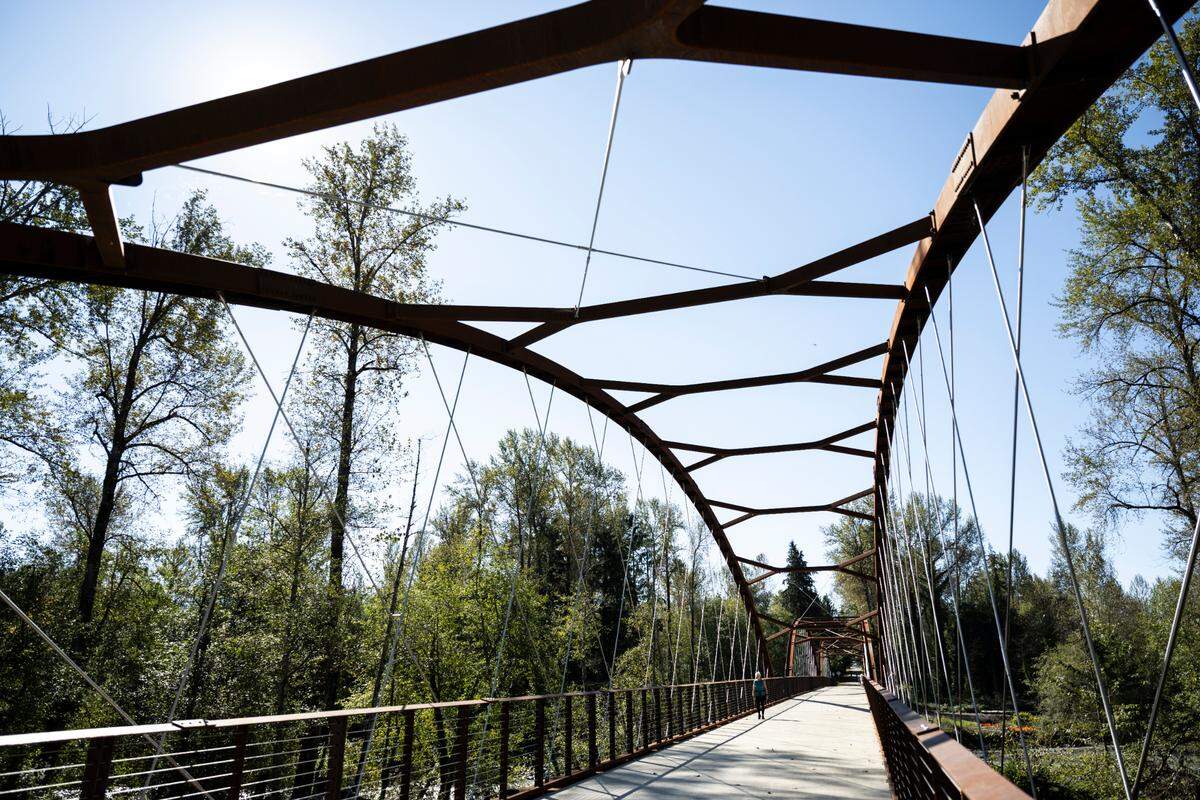 The newly opened Foothills Trail bridge connects King and Pierce County over the White River, on Tuesday, Oct. 1, 2024, in Enumclaw, Wash.