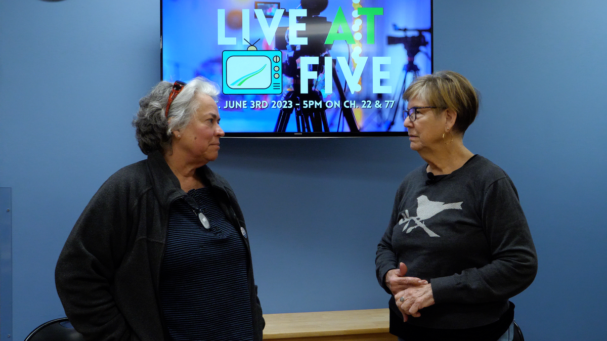 From the left, producer Darleen Adkins speaks with crew member Molly Ainsley at the first pre-production for the upcoming show Live at Five. The show’s digital shorts will be produced by OlyFilm Collective.
