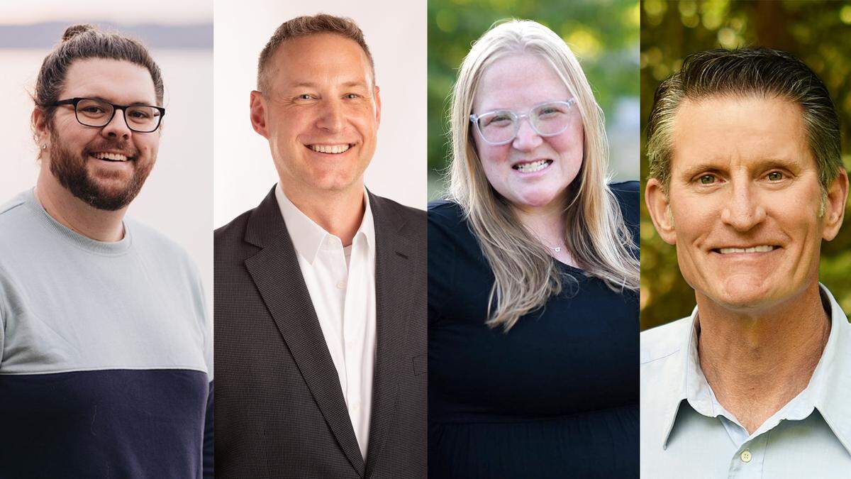 (left to right) Matt Bruhn, Jonathan Appleton, Emily DuCharme and David Olson are running for positions on the Peninsula School District School Board in the Nov. 4, 2025 general election.