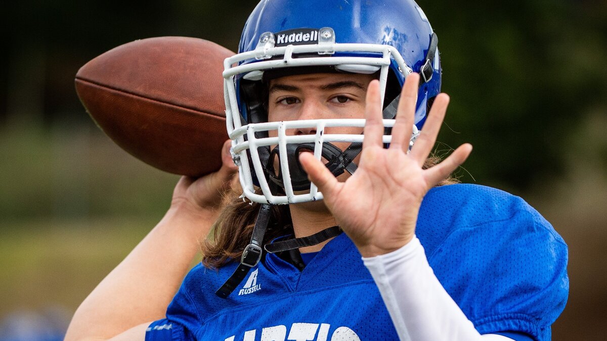 Curtis High School quarterback Kyle Russell at Curtis High School in Tacoma, Wash., on Wednesday, Oct. 3, 2018. He is one of the South Sound’s leading passers this season for the Vikings, but will play college baseball at Oregon.