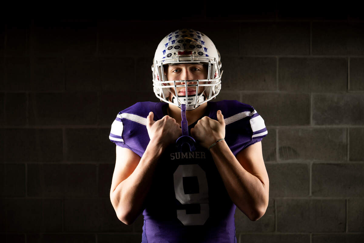 Sumner junior tight end Carter Cocke poses for a portrait after being selected as first-team offense for The News Tribune’s 2023 All-Area football team at Mount Tahoma High School, on Sunday, Dec. 10, 2023, in Tacoma, Wash.