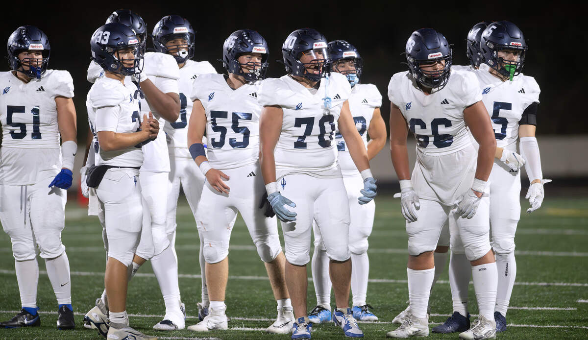 The Gig Harbor offense waits for a substitution during Friday night’s 3A South Sound League football game against the Lincoln Abes at Lincoln Bowl in Tacoma, Washington, on Sept. 27, 2024.