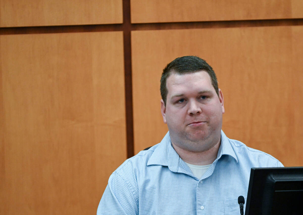 Cody Pollock, a former emergency room tech, testifies about a 2019 incident where Pollock provided care to Manny Ellis in the hospital during the trial of three Tacoma Police officers in the killing of Manny Ellis at Pierce County Superior Court, Monday, Nov. 13, 2023, in Tacoma, Wash. Tacoma Police Officers Christopher Burbank, Matthew Collins and Timothy Rankine stand trial for charges related to the March 2020 killing of Manny Ellis. (Brian Hayes / Pool Photo – The News Tribune)