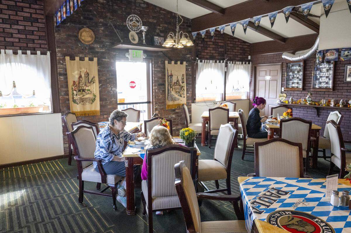 People dine at Bruno's European Restaurant on Wednesday, Oct. 8, 2025, in Lakewood, Wash.