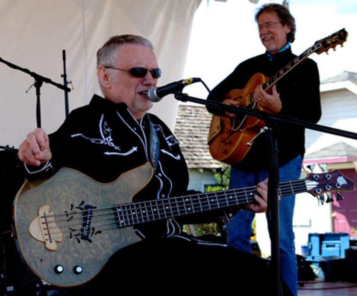 “Little Bill” Engelhart (left) and guitarist Billy Stapleton (right) of Little Bill and the Bluenotes are pictured performing at the Westport Blues Festival.