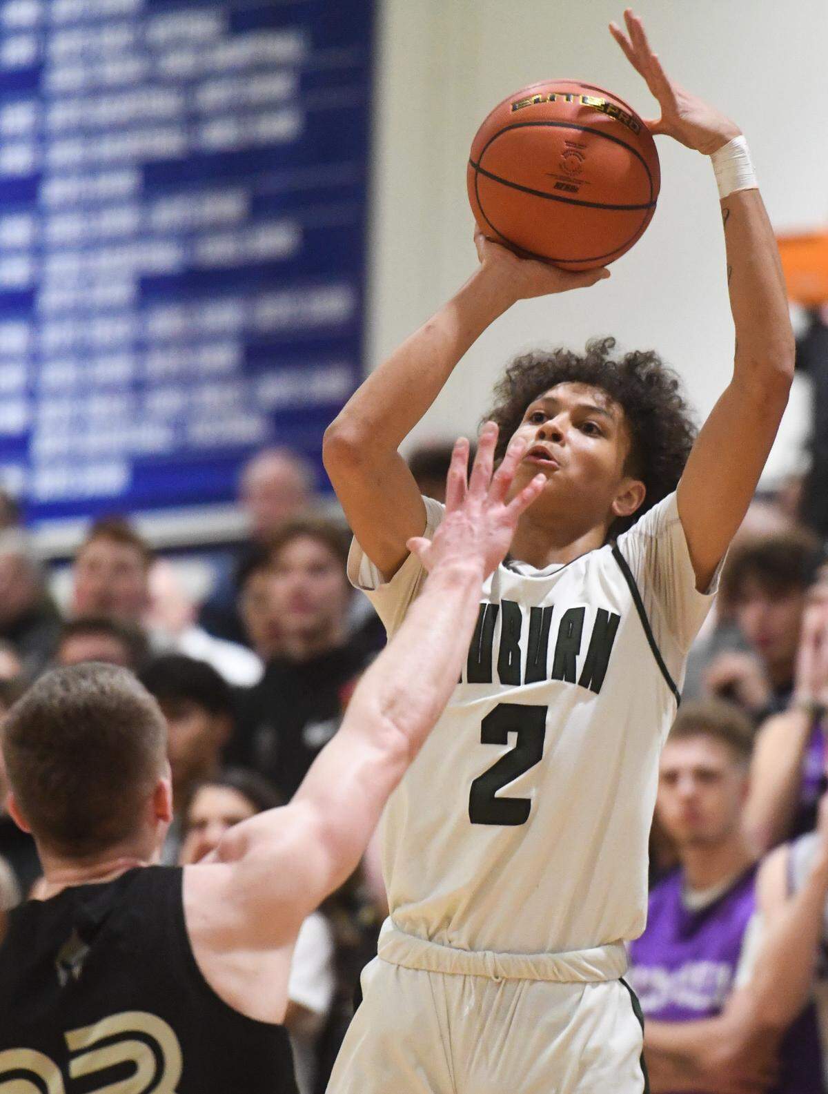 Auburn’s Trevon Blassingame shoots during the second quarter. Sumner played Auburn in a basketball game at Wilson High School in Tacoma, Wash., on Friday, Feb. 14, 2020.