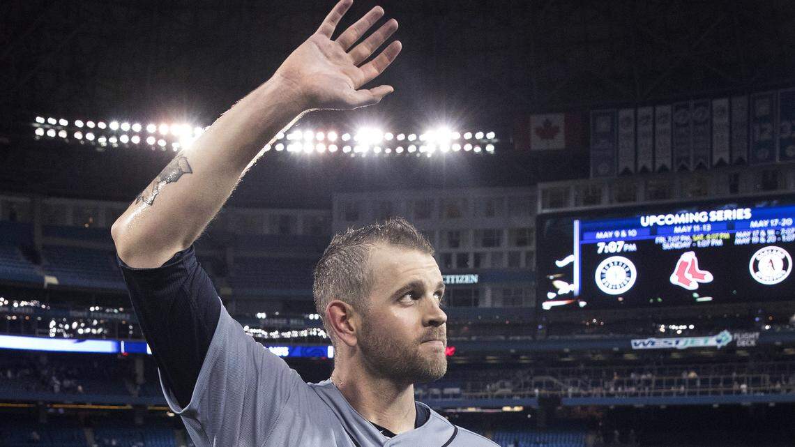 Seattle Mariners starting pitcher James Paxton waves to fans after throwing a no-hitter against the Toronto Blue Jays in a baseball game Tuesday, May 8, 2018, in Toronto. (Fred Thornhill/The Canadian Press via AP)