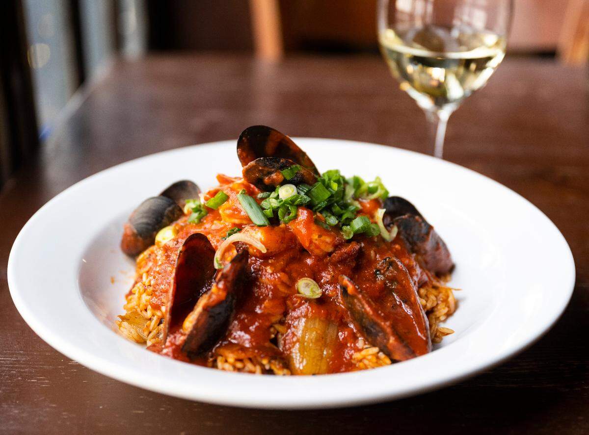 A favorite at Mardi Gras and year-round, the jambalaya at Bourbon Street Creole Kitchen & Bar in Puyallup features andouille sausage, shrimp and mussels in a rich, spicy tomato sauce.