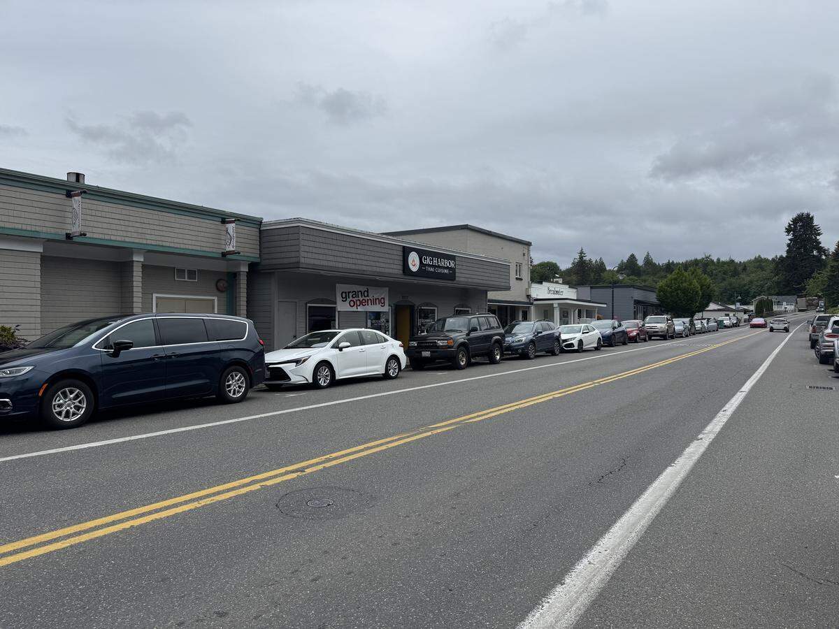 Cars parked on the street along North Harborview Drive, Friday, May 16, 2025, in Gig Harbor, Wash.