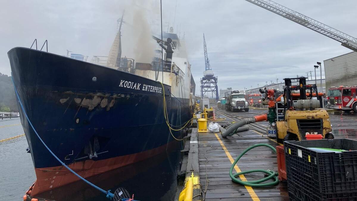 A fire broke out on the fishing vessel Kodiak Enterprise on April 8 while it was docked in Hylebos Waterway in the Port of Tacoma.