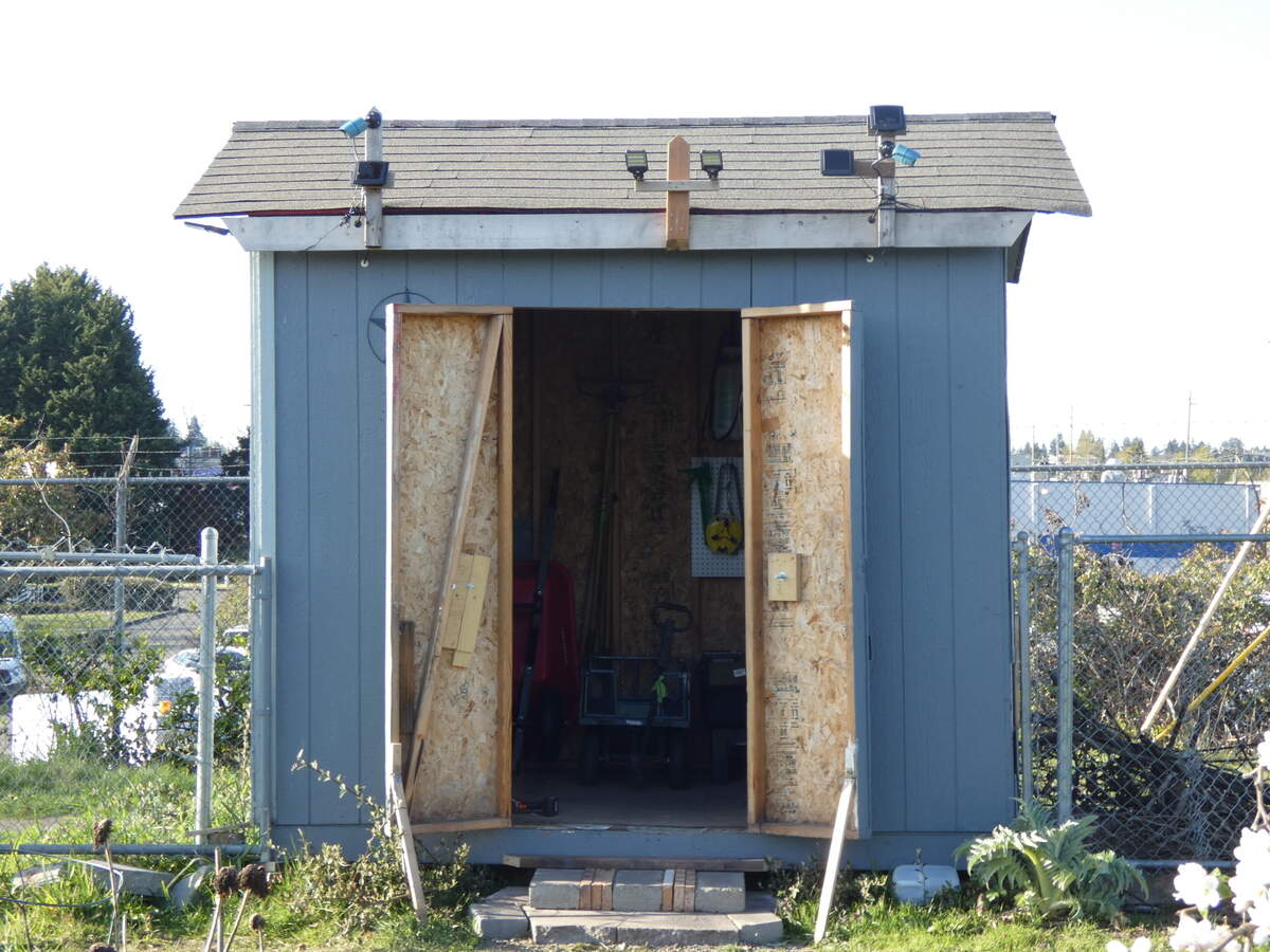 The shed of the 40th St. Community Garden before being burned at the 3100 block of S 40th St. in Tacoma, Washington.