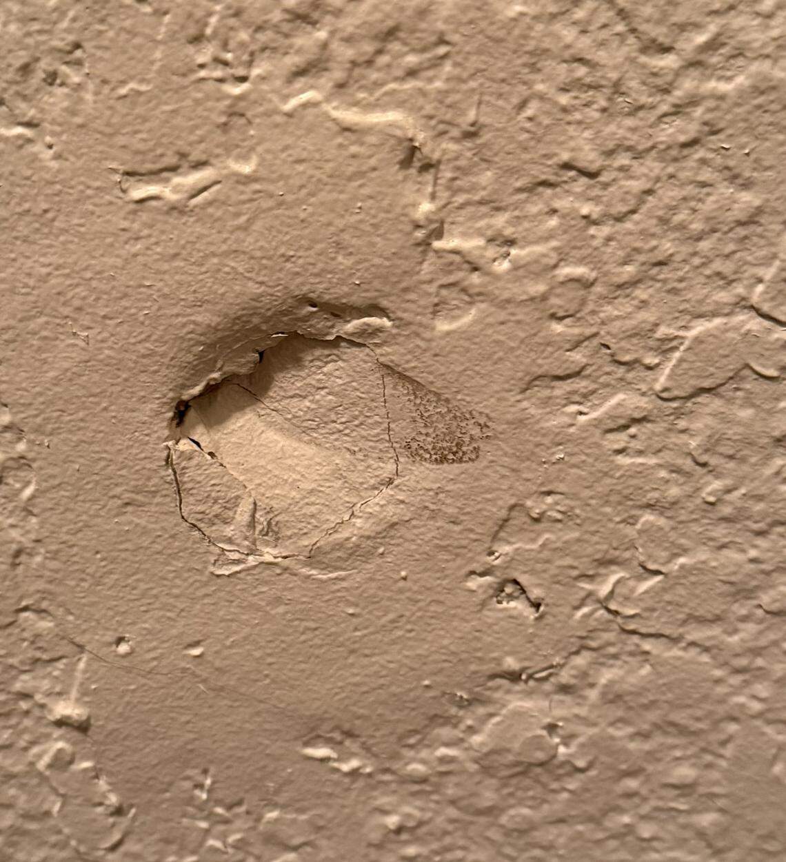 Sean Robinson, The News Tribune’s Night/Sports Editor, sometimes calls this gash in his home the 2015 Super Bowl scar.