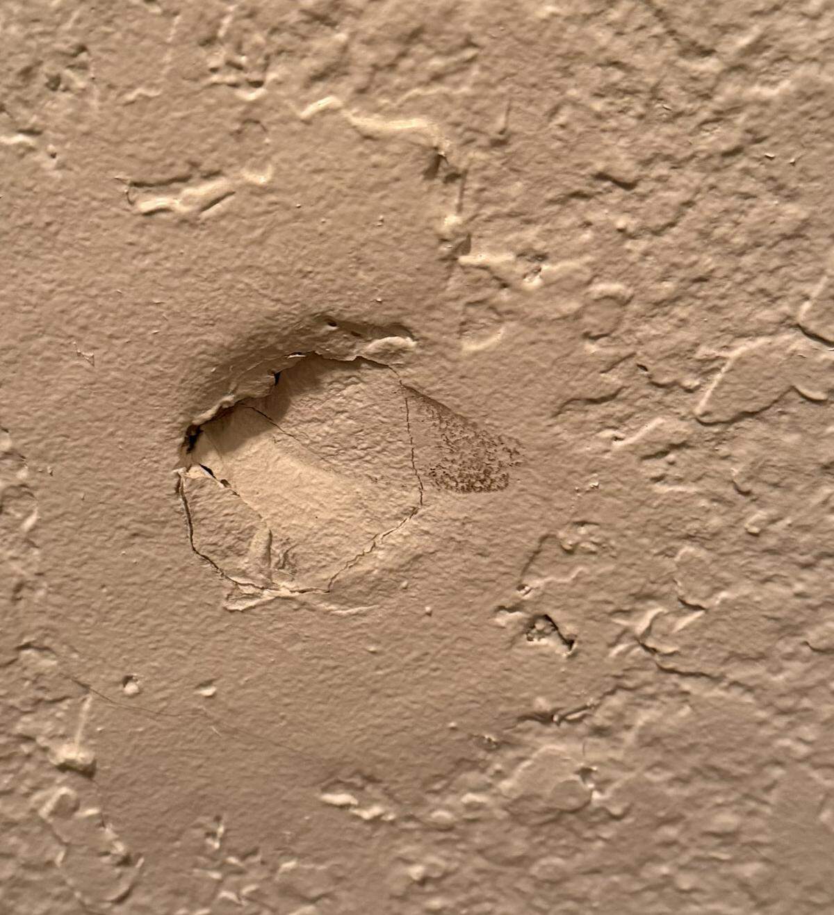 Sean Robinson, The News Tribune’s Night/Sports Editor, sometimes calls this gash in his home the 2015 Super Bowl scar.