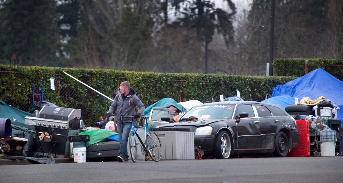The homeless encampment on I Street and East 72nd Avenue in southeast Tacoma, shown on Wednesday, Jan. 26, 2022, has been ordered to clear out by Feb. 2.