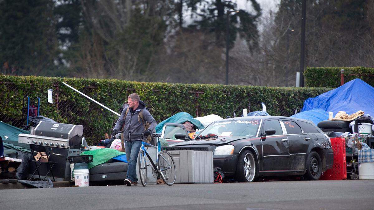 A homeless encampment on I Street and East 72nd Avenue in southeast Tacoma, shown on Jan. 26, 2022. It was ordered to be removed in February.