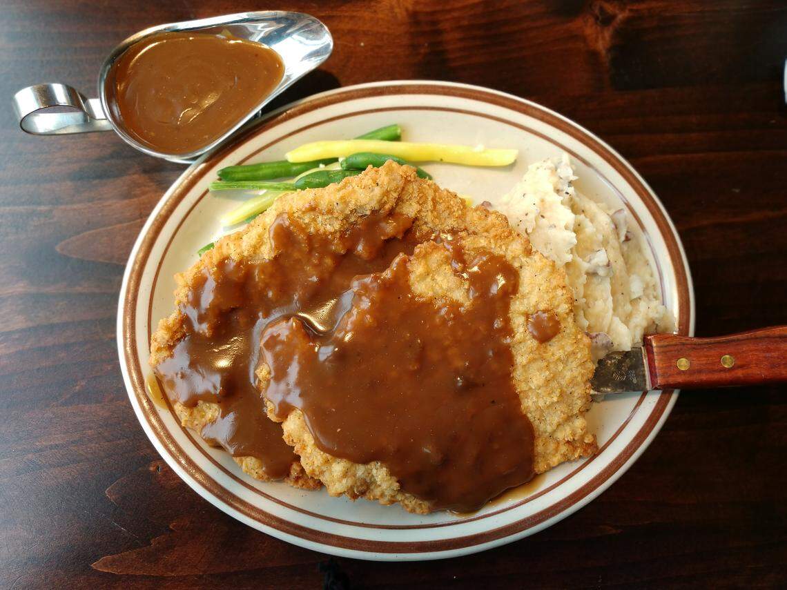 Schnitzel with extra gravy on the side at Oddfellas Pub & Eatery in Tacoma.