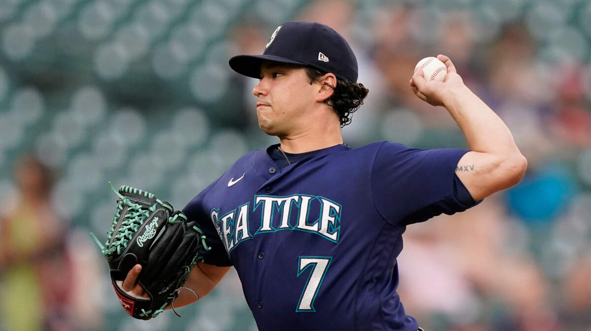 Seattle Mariners starting pitcher Marco Gonzales throws during the first inning of a baseball game against the Detroit Tigers, Tuesday, June 8, 2021, in Detroit. (AP Photo/Carlos Osorio)