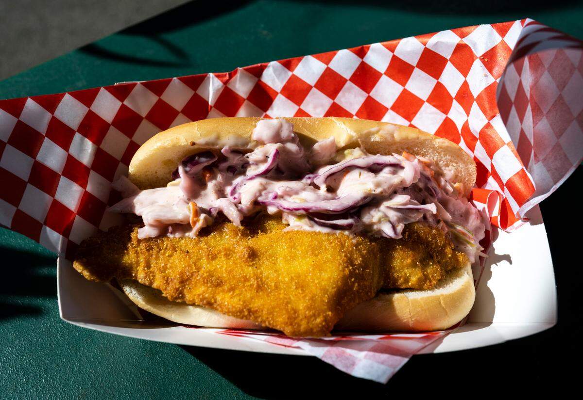 Fish at the Fair? Our longtime Fair-goer was glad we ordered the catfish po’boy from Hattie Mae’s Southern Food, a new vendor in 2022.