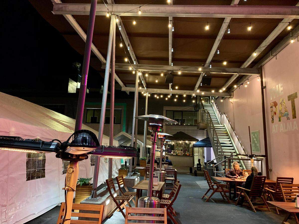 ALMA Patio is an outdoor-only restaurant, covered and equipped with personal heaters.