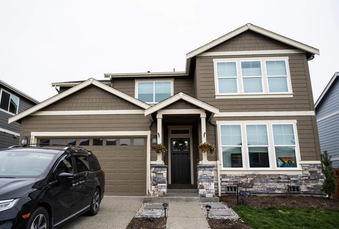 A view of Michael Brandow’s home in Bonney Lake on Thursday, March 10, 2022. Brandow is being sued by a builder for making a public records request for the blueprints to the house he bought last summer.