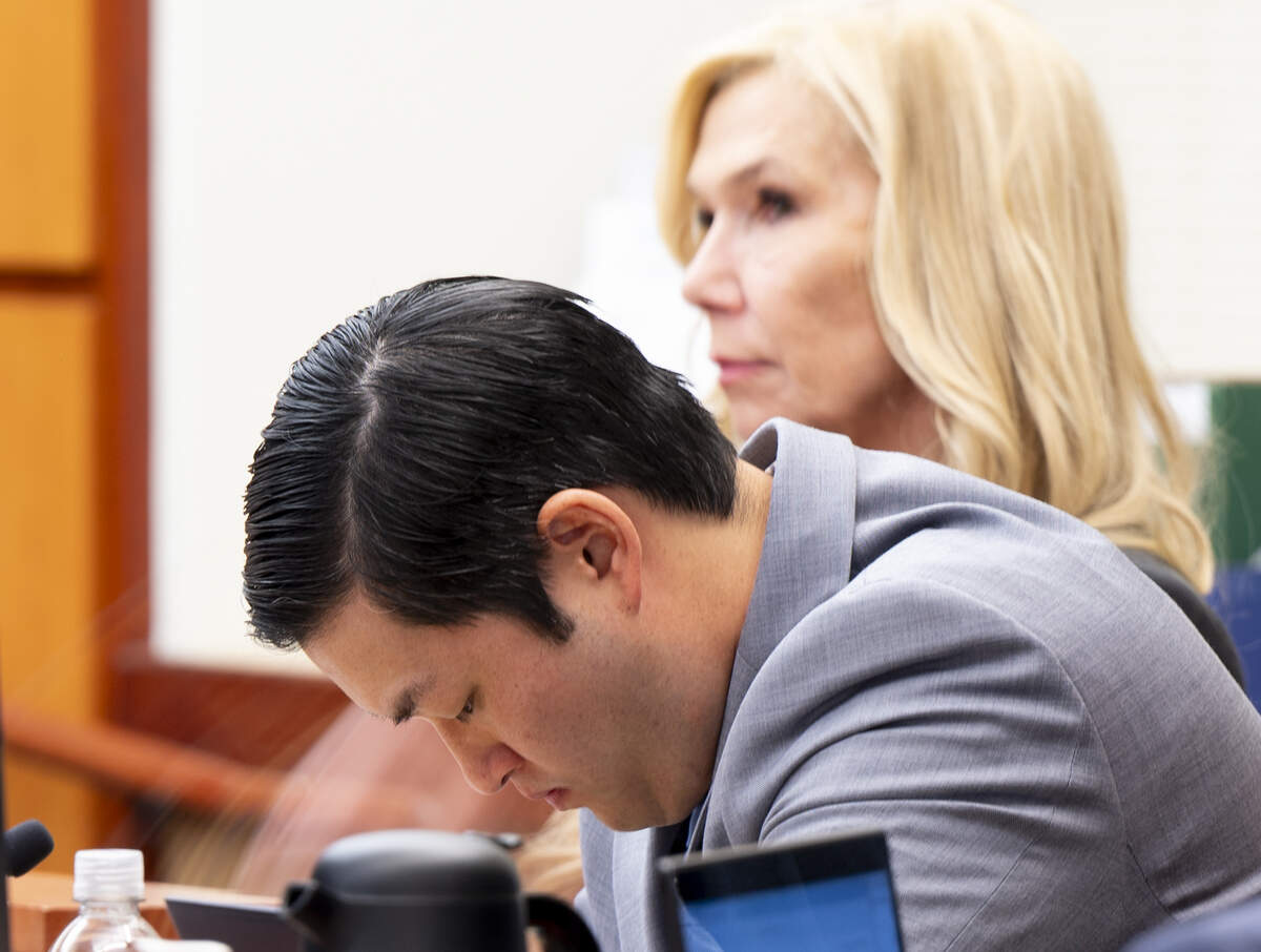 Timothy Rankine, looks down as Manny Ellis’ mother testifies at Pierce County Superior Court, Monday, Oct. 9, 2023, Tacoma.