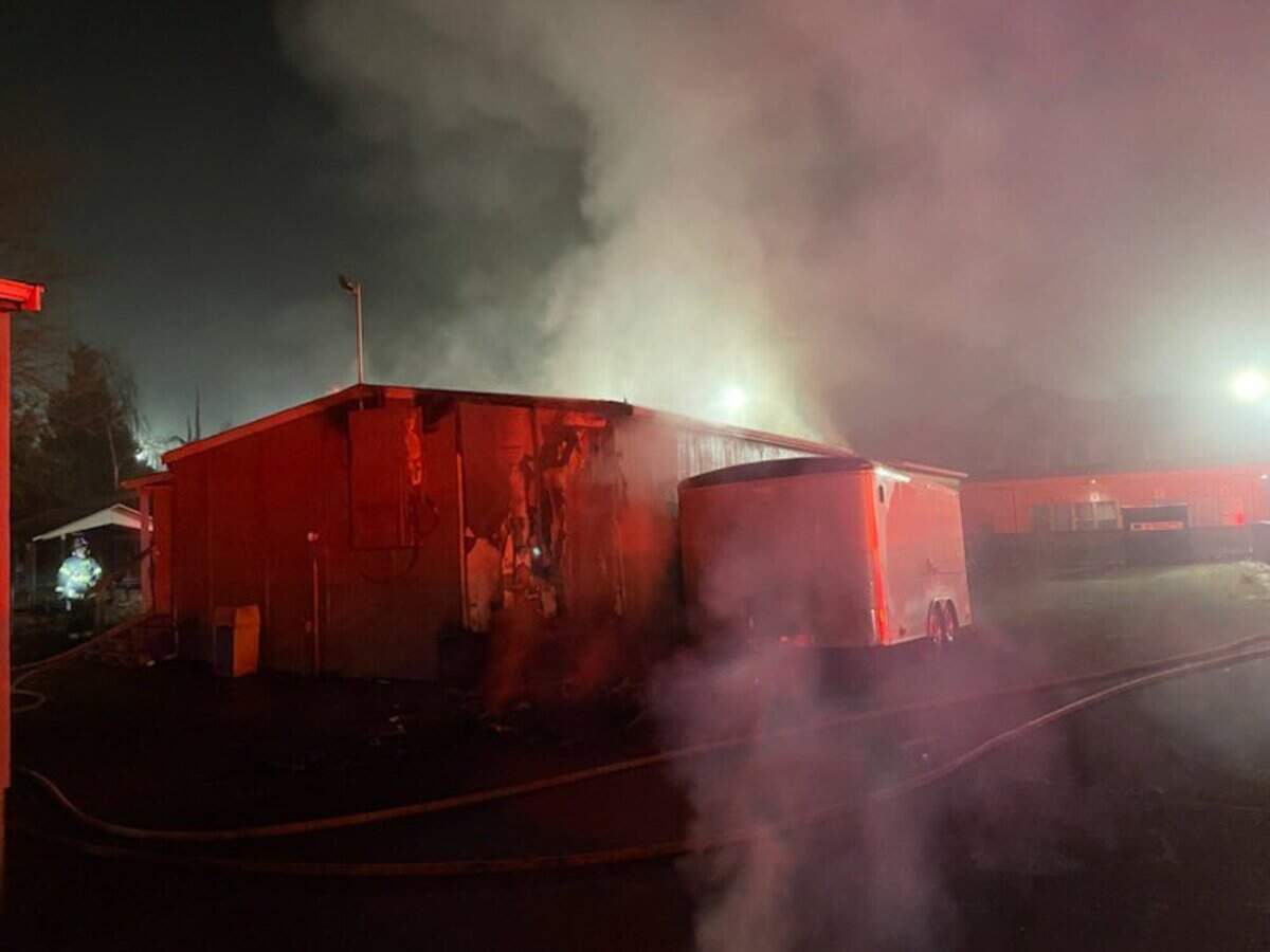 A portable classroom was engulfed in flames early Wednesday morning in Tacoma.