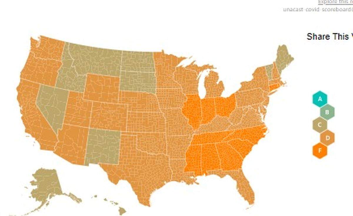 Unacast gave the US a D- in social distancing based on average mobility.