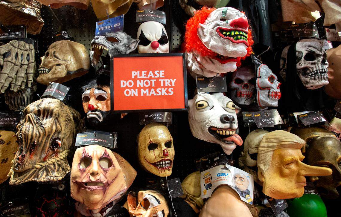 Masks seen at a Halloween store in Tacoma, Wash., in 2020.