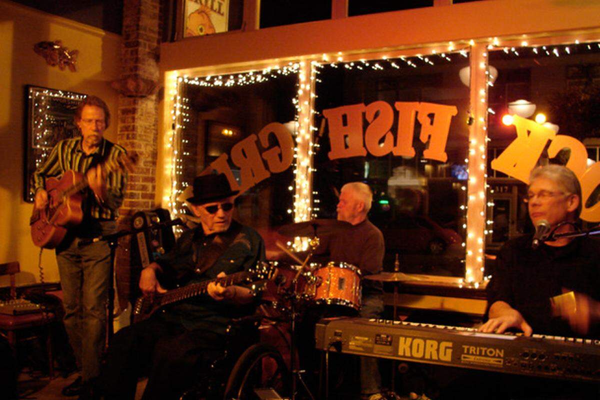 Billy Stapleton (far left) and Bill Engelhart (second from left) are pictured performing with the Bluenotes at Rockfish Grill in Anacortes, WA.